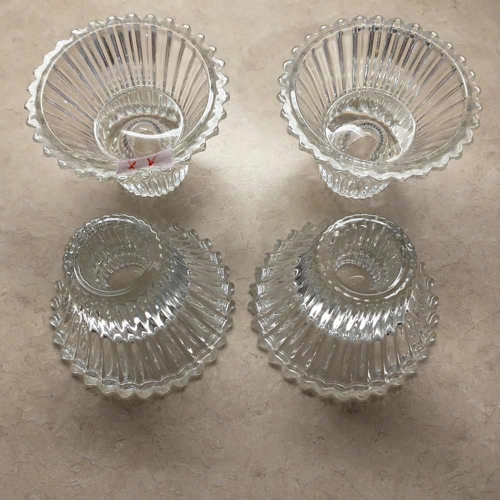 Set of 4 crystal ribbed tapered candle/votive holders